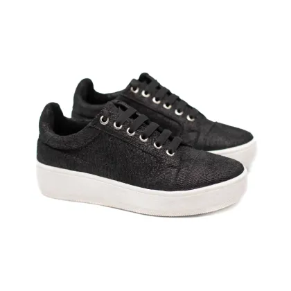 Zapatilla Creta cuero Jean negro