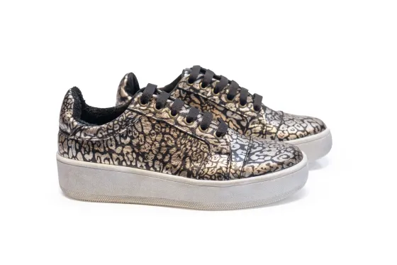 Zapatilla Creta cuero animal oro negro