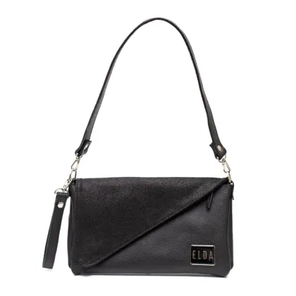 Cartera Flora Cuero jean negro y floater negro